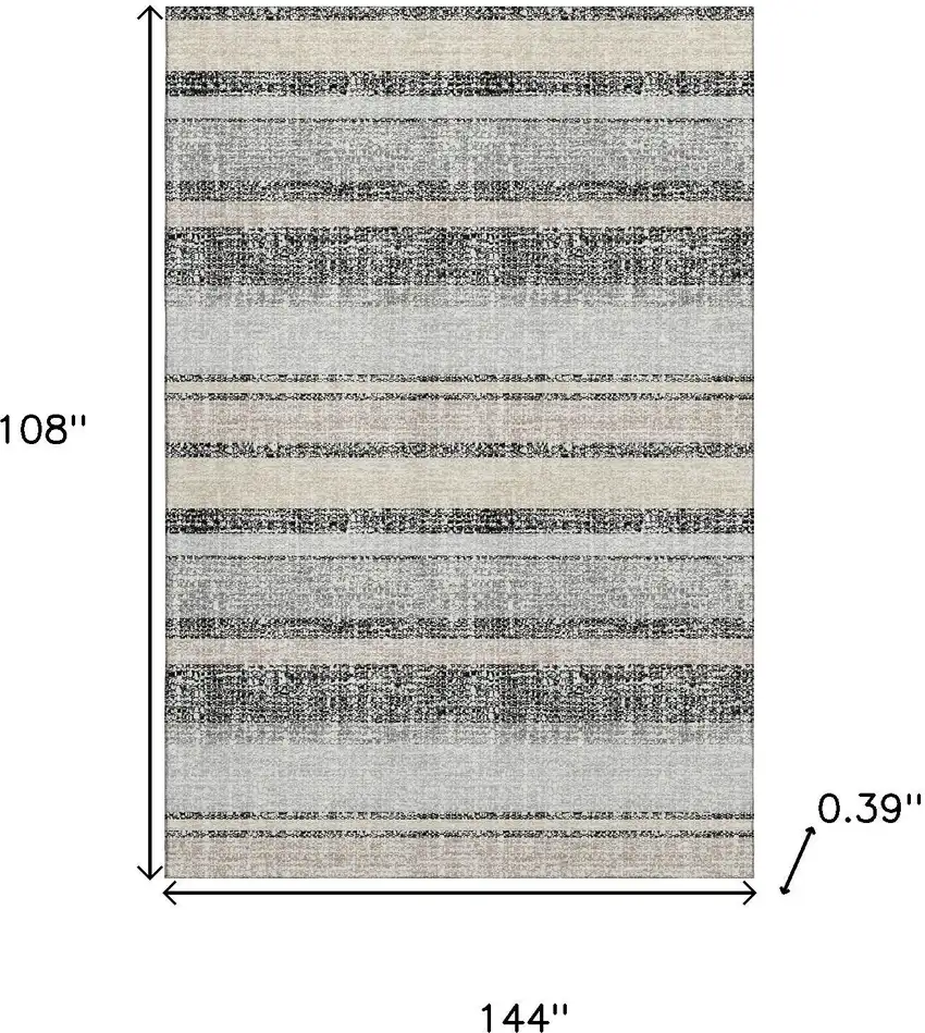 Black And Beige Striped Washable Area Rug With UV Protection Photo 9