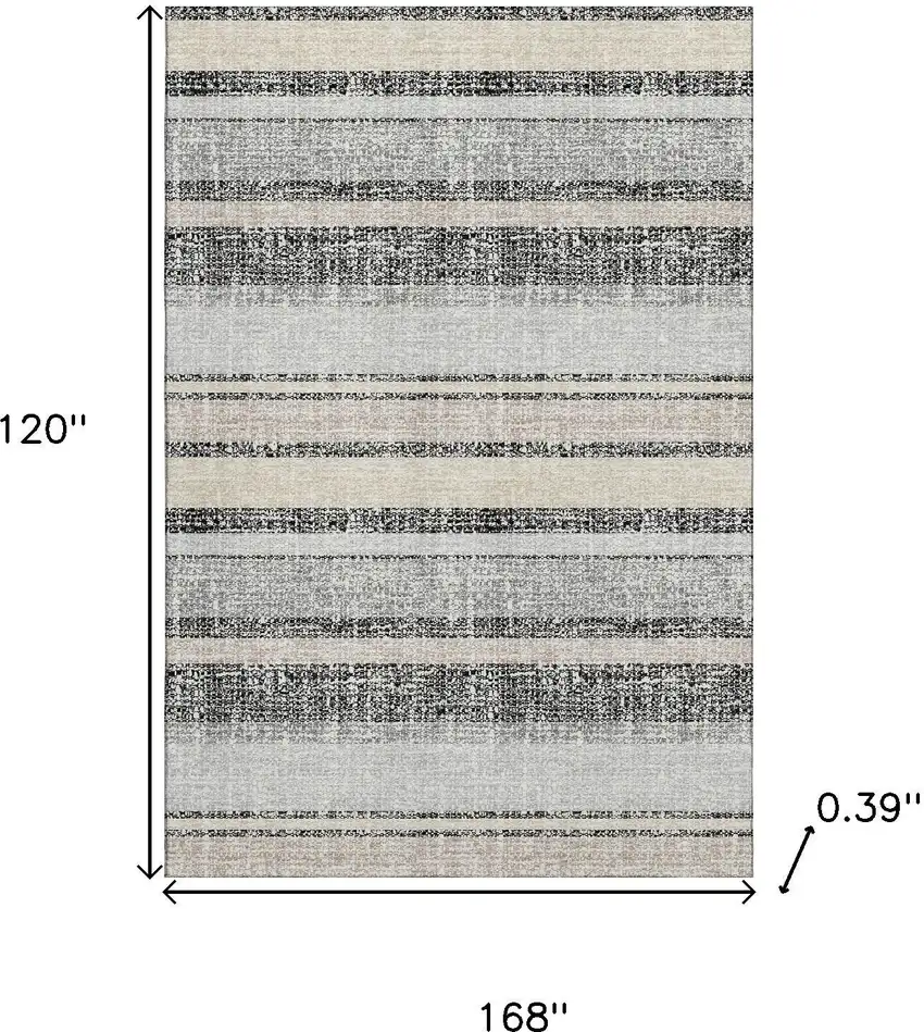 Black And Beige Striped Washable Area Rug With UV Protection Photo 9