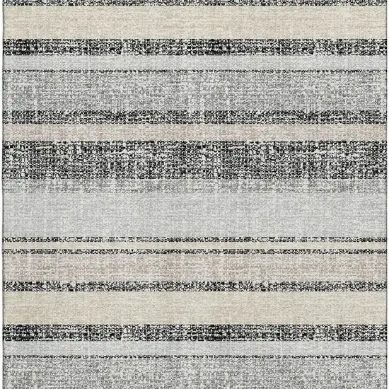 Black And Beige Striped Washable Area Rug With UV Protection Photo 4