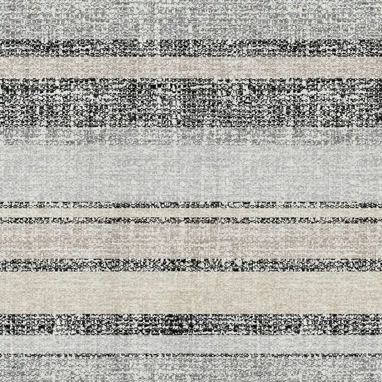 Black And Beige Striped Washable Area Rug With UV Protection Photo 3