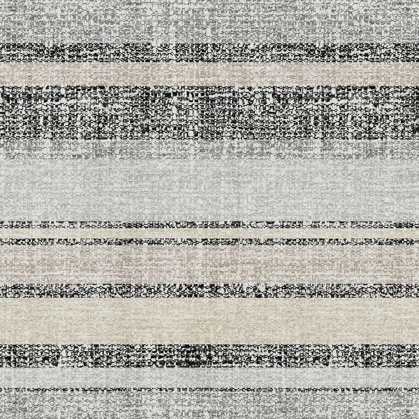 Black And Beige Striped Washable Area Rug With UV Protection Photo 3