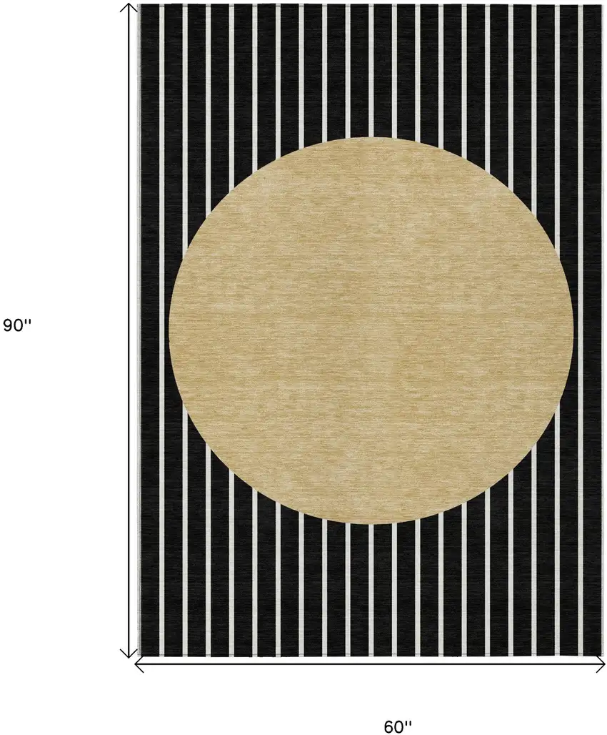 Black And Beige Striped Washable Indoor Outdoor Area Rug Photo 3