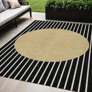 Photo of Black And Beige Striped Washable Indoor Outdoor Area Rug
