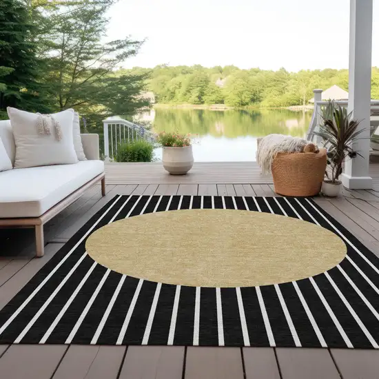 Black And Beige Striped Washable Indoor Outdoor Area Rug Photo 9