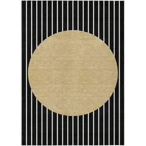 Photo of Black And Beige Striped Washable Indoor Outdoor Area Rug