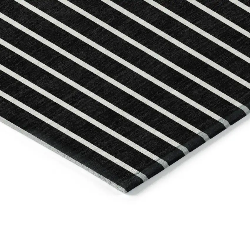 Black And Beige Striped Washable Indoor Outdoor Area Rug Photo 2