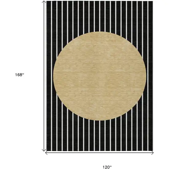 Black And Beige Striped Washable Indoor Outdoor Area Rug Photo 3