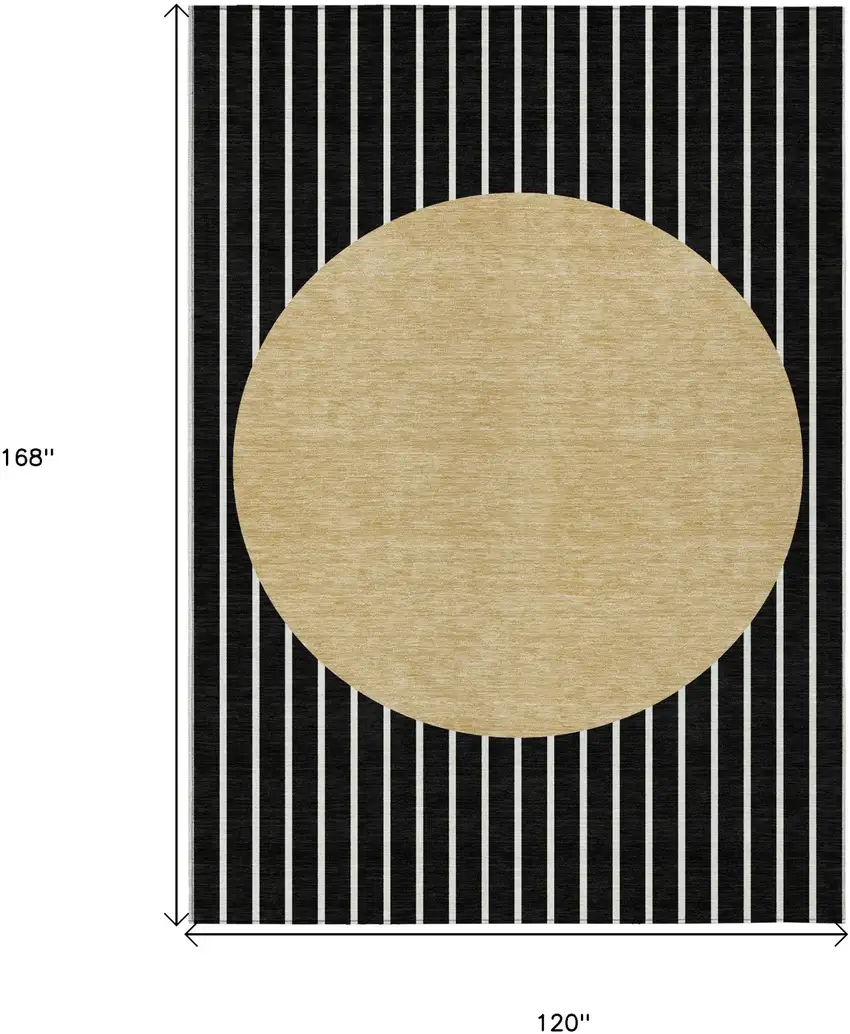 Black And Beige Striped Washable Indoor Outdoor Area Rug Photo 3