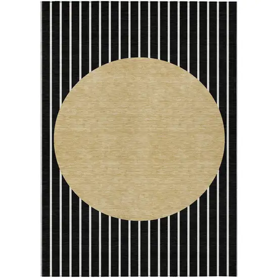 Black And Beige Striped Washable Indoor Outdoor Area Rug Photo 2