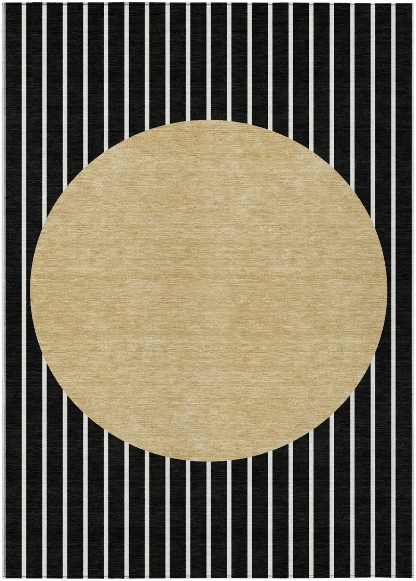Black And Beige Striped Washable Indoor Outdoor Area Rug Photo 2
