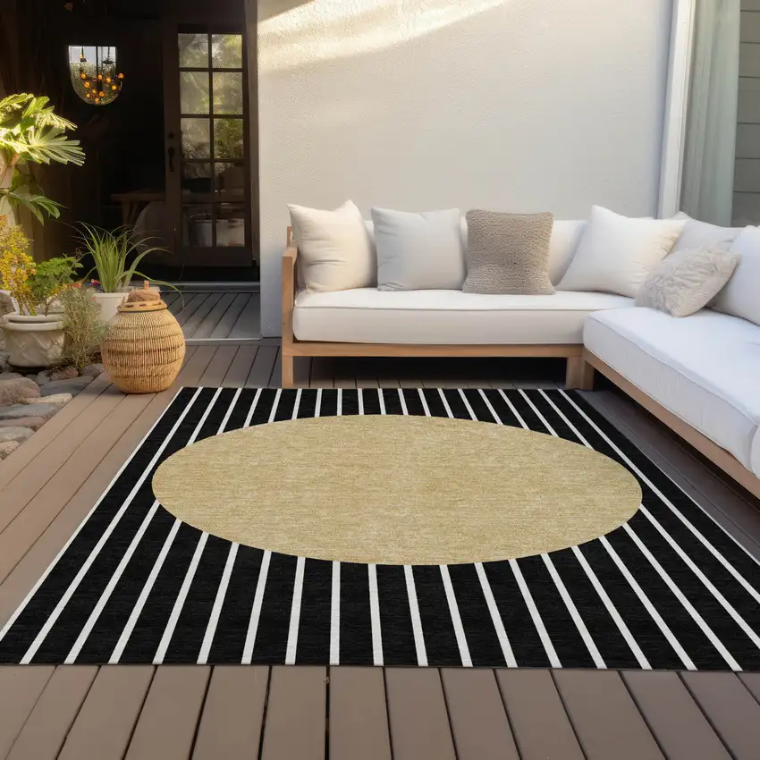 Black And Beige Striped Washable Indoor Outdoor Area Rug Photo 8