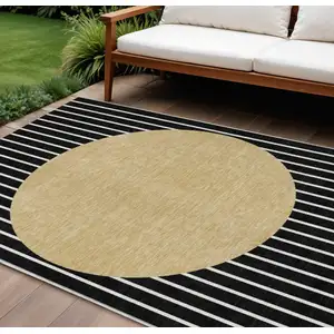 Photo of Black And Beige Striped Washable Indoor Outdoor Area Rug