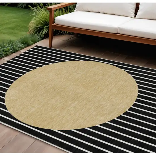 Black And Beige Striped Washable Indoor Outdoor Area Rug Photo 1