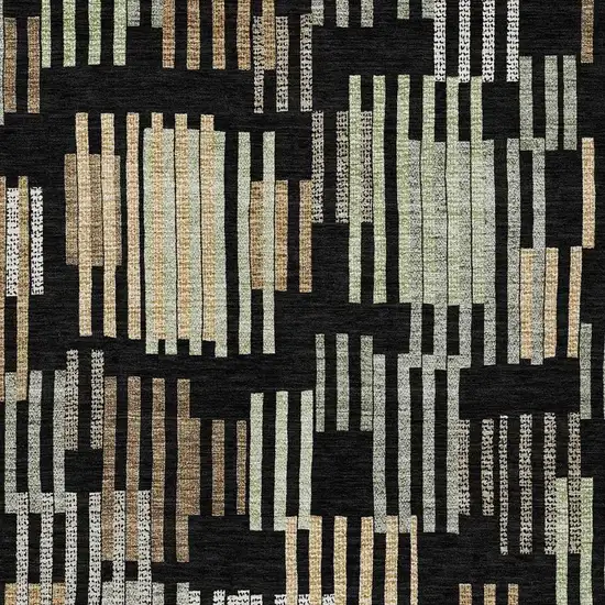 Black And Beige Striped Washable Indoor Outdoor Area Rug Photo 2