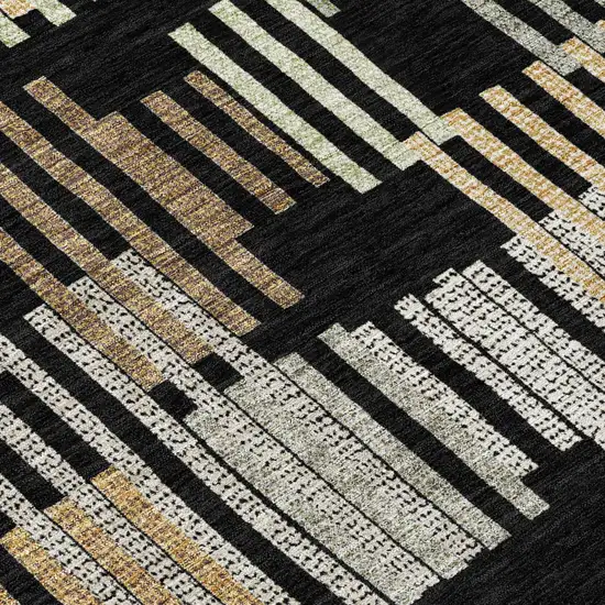 Black And Beige Striped Washable Indoor Outdoor Area Rug Photo 5