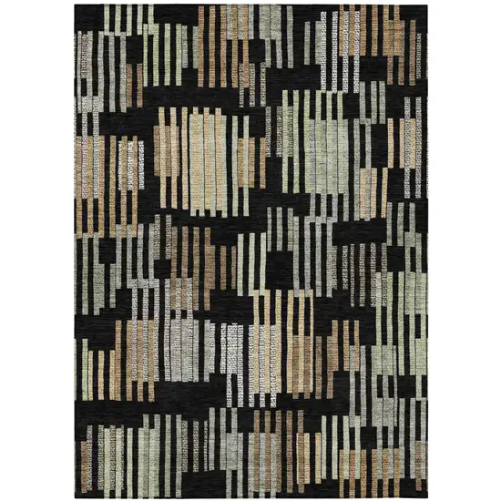 Black And Beige Striped Washable Indoor Outdoor Area Rug Photo 1