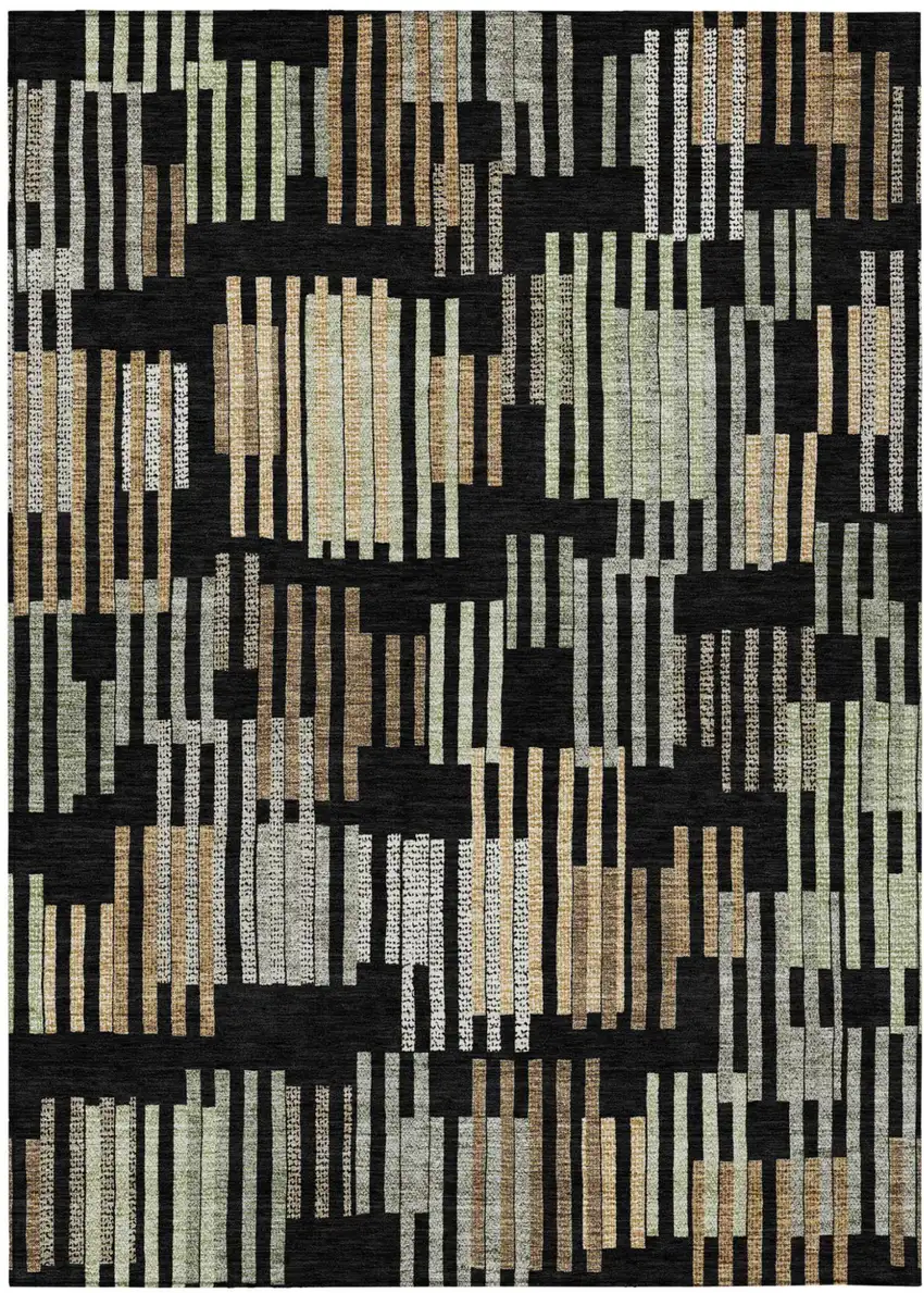 Black And Beige Striped Washable Indoor Outdoor Area Rug Photo 1