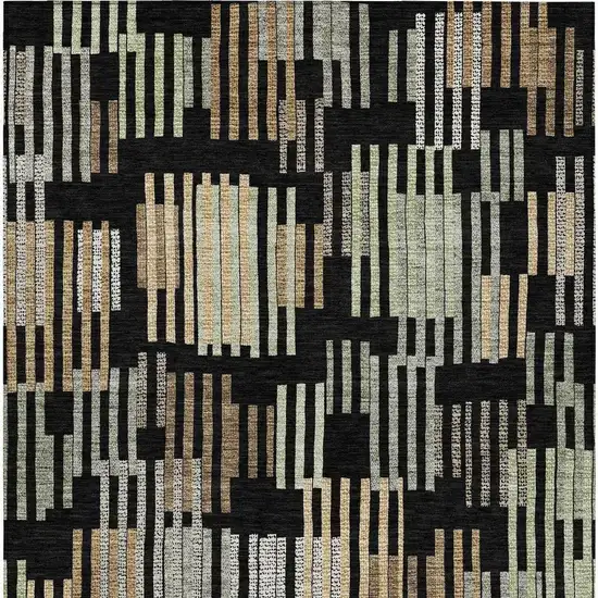 Black And Beige Striped Washable Indoor Outdoor Area Rug Photo 3