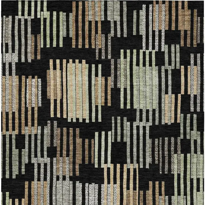 Black And Beige Striped Washable Indoor Outdoor Area Rug Photo 3