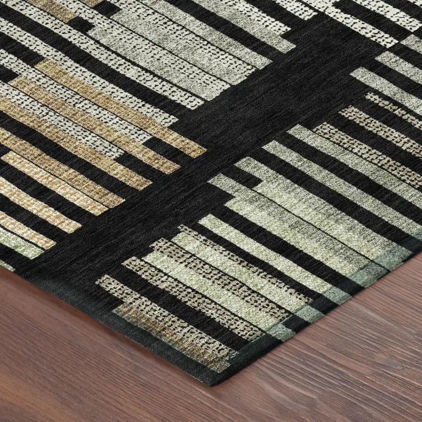Black And Beige Striped Washable Indoor Outdoor Area Rug Photo 4