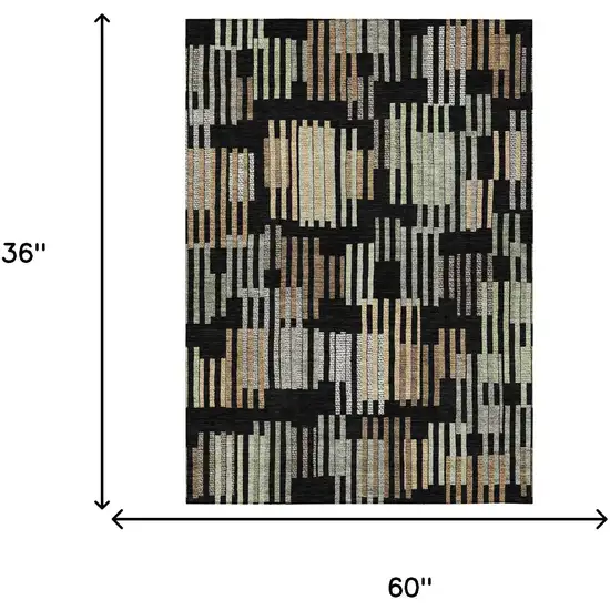 Black And Beige Striped Washable Indoor Outdoor Area Rug Photo 6