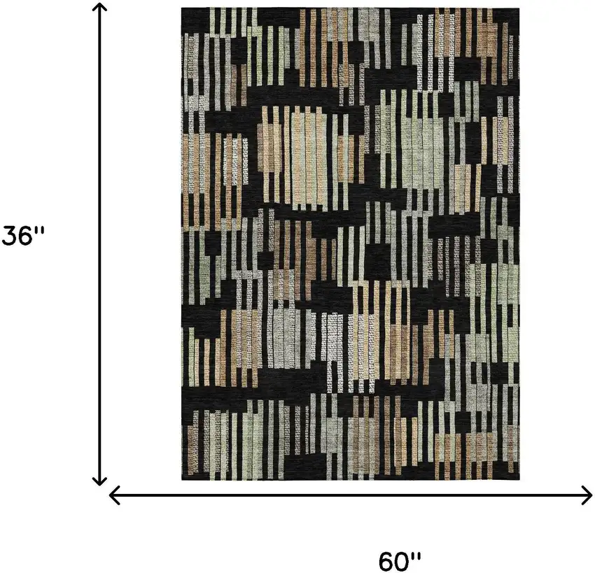 Black And Beige Striped Washable Indoor Outdoor Area Rug Photo 6