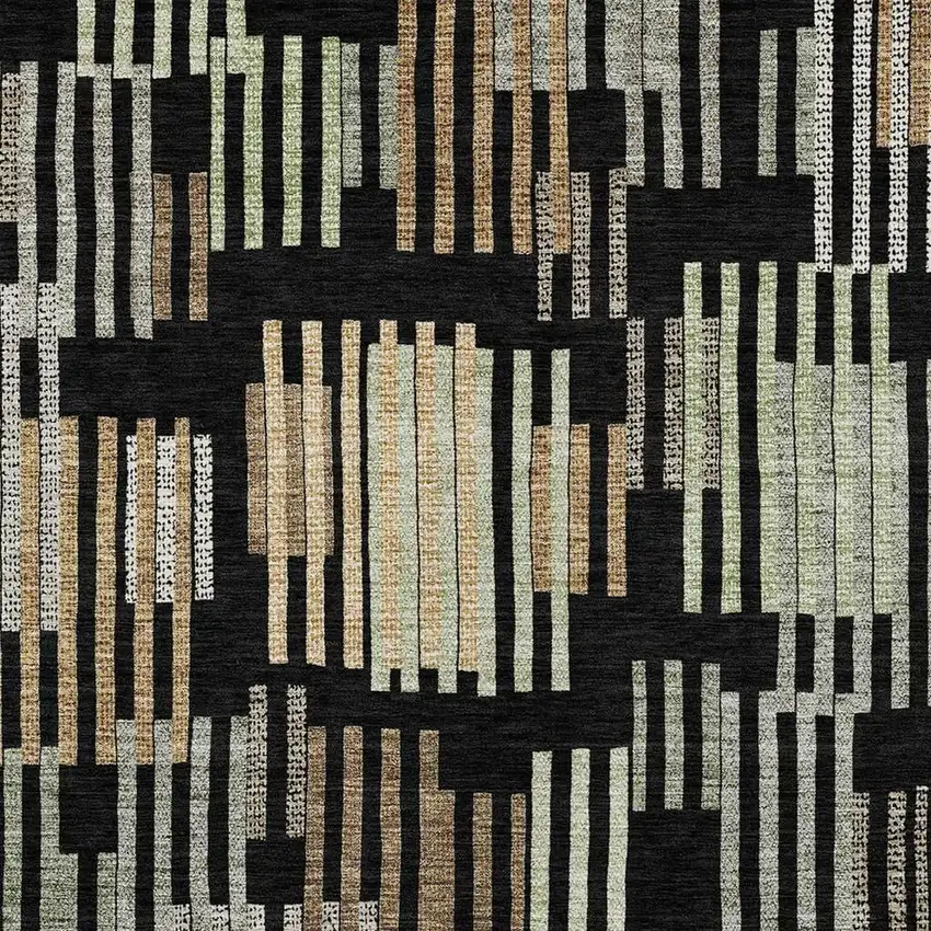 Black And Beige Striped Washable Indoor Outdoor Area Rug Photo 2