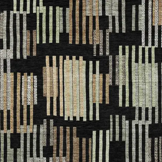 Black And Beige Striped Washable Indoor Outdoor Area Rug Photo 2