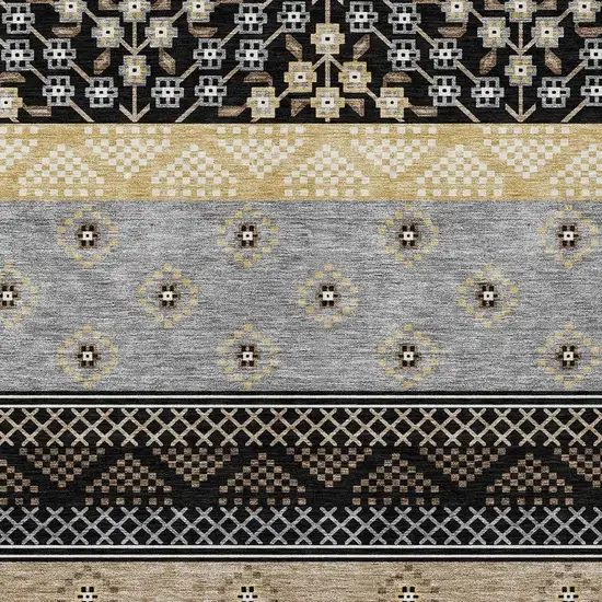 Black And Beige Striped Washable Indoor Outdoor Area Rug Photo 5