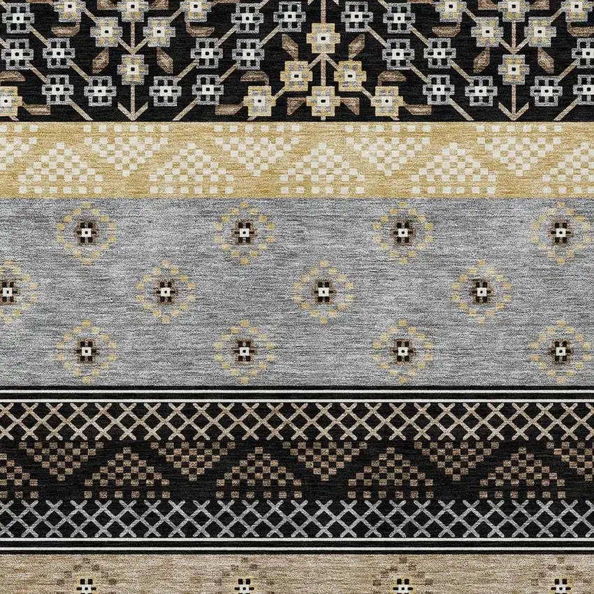 Black And Beige Striped Washable Indoor Outdoor Area Rug Photo 5