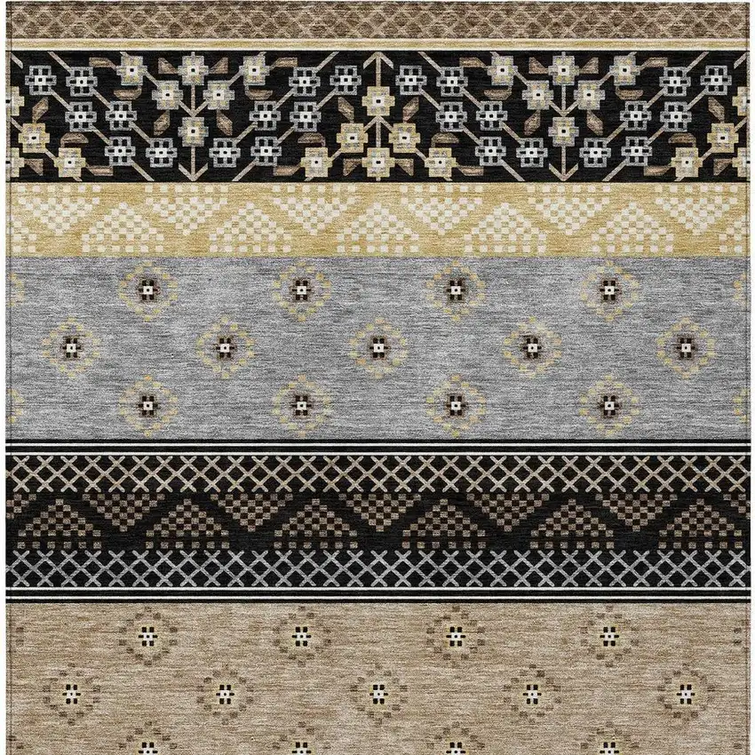 Black And Beige Striped Washable Indoor Outdoor Area Rug Photo 4