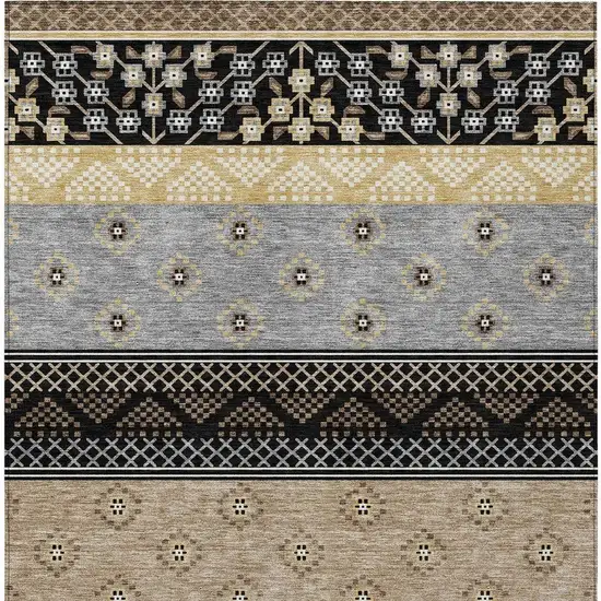 Black And Beige Striped Washable Indoor Outdoor Area Rug Photo 4