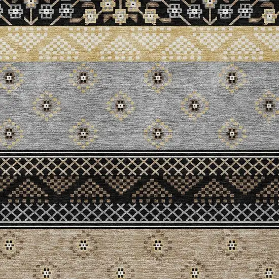 Black And Beige Striped Washable Indoor Outdoor Area Rug Photo 3