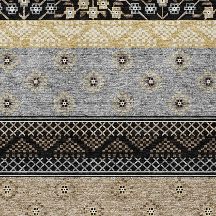 Black And Beige Striped Washable Indoor Outdoor Area Rug Photo 3