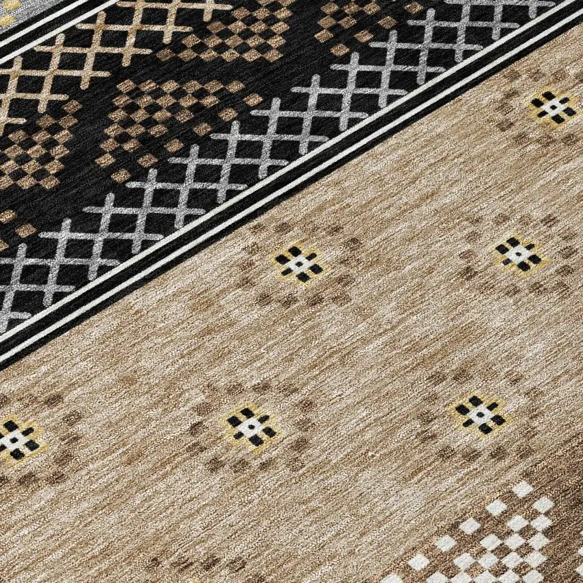 Black And Beige Striped Washable Indoor Outdoor Area Rug Photo 7