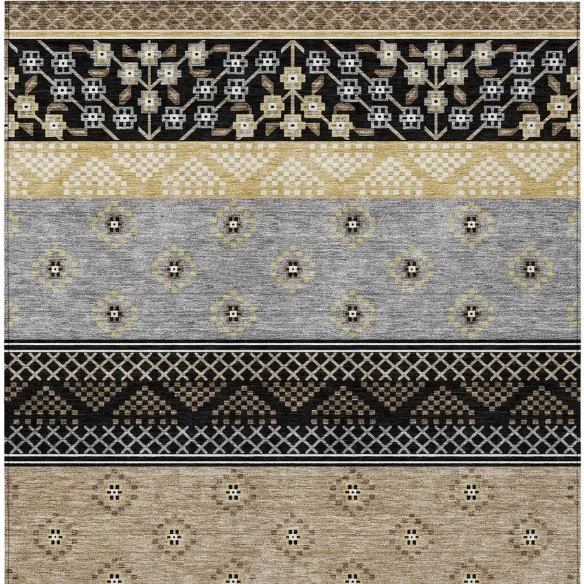 Black And Beige Striped Washable Indoor Outdoor Area Rug Photo 6