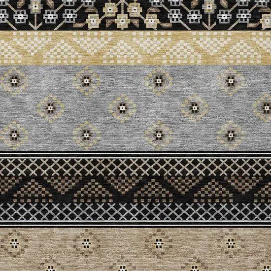 Black And Beige Striped Washable Indoor Outdoor Area Rug Photo 5