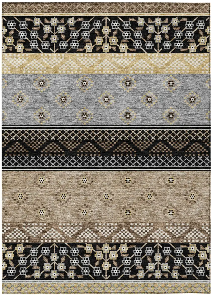 Black And Beige Striped Washable Indoor Outdoor Area Rug Photo 2