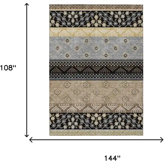 Black And Beige Striped Washable Indoor Outdoor Area Rug Photo 8