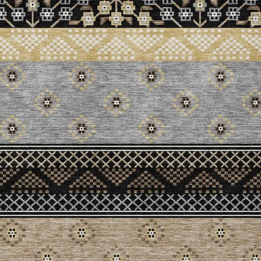Black And Beige Striped Washable Indoor Outdoor Area Rug Photo 5