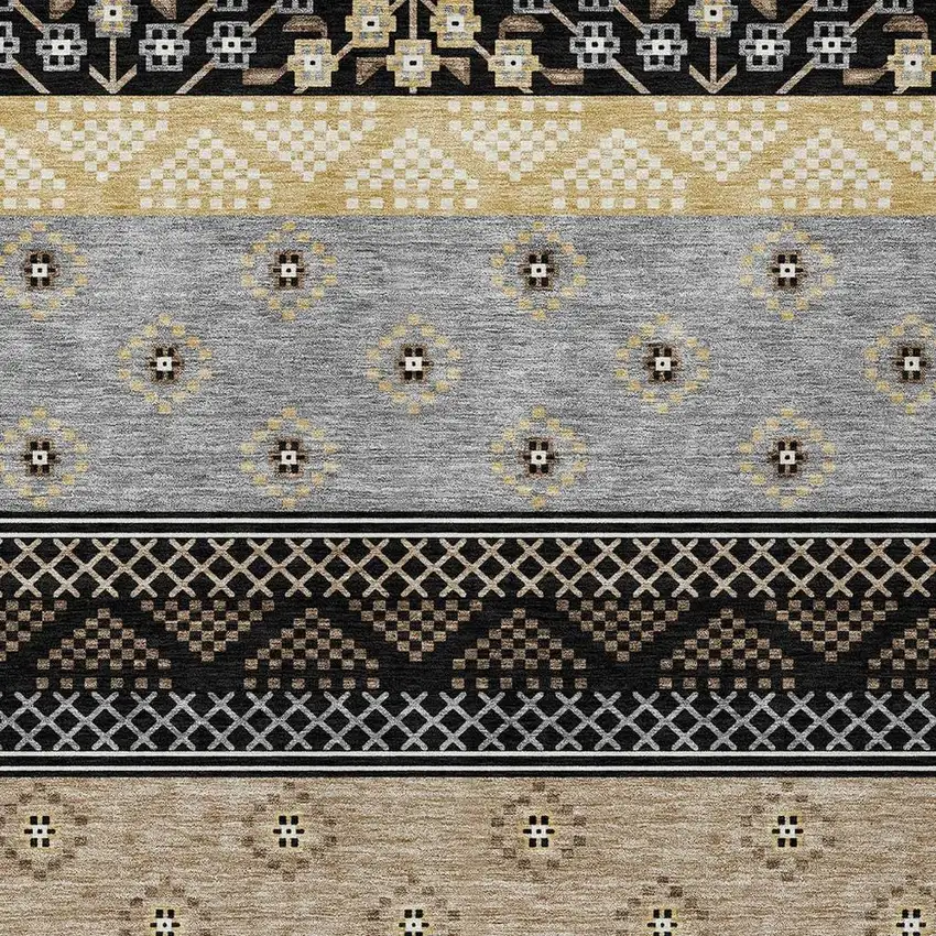 Black And Beige Striped Washable Indoor Outdoor Area Rug Photo 3