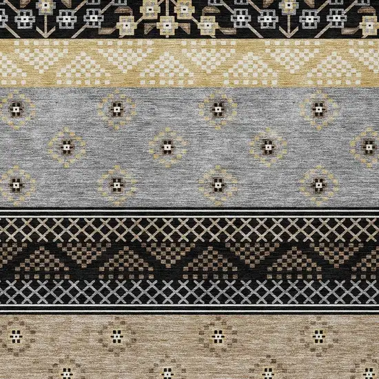 Black And Beige Striped Washable Indoor Outdoor Area Rug Photo 3