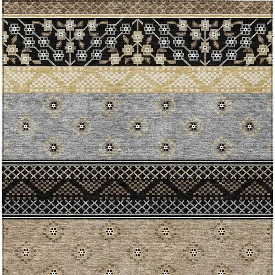 Black And Beige Striped Washable Indoor Outdoor Area Rug Photo 6