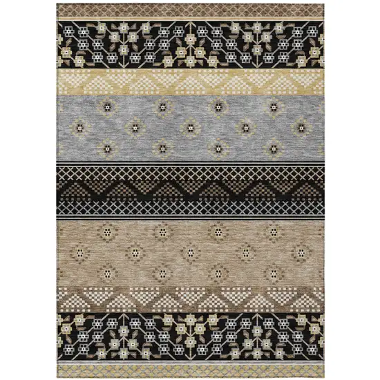 Black And Beige Striped Washable Indoor Outdoor Area Rug Photo 2