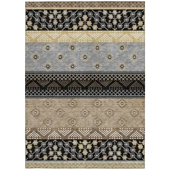 Black And Beige Striped Washable Indoor Outdoor Area Rug Photo 4