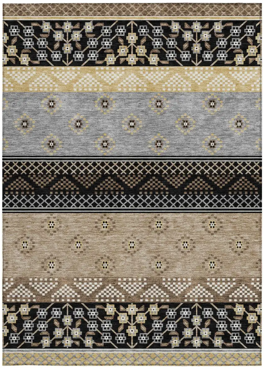 Black And Beige Striped Washable Indoor Outdoor Area Rug Photo 4
