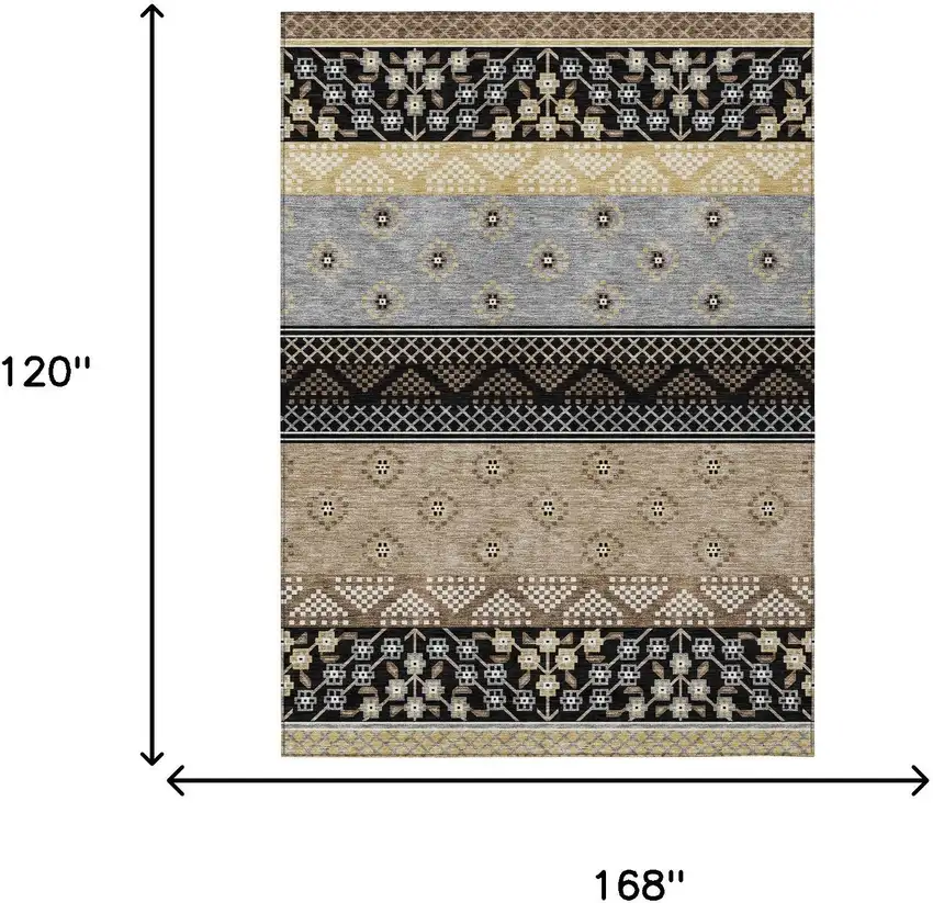 Black And Beige Striped Washable Indoor Outdoor Area Rug Photo 8