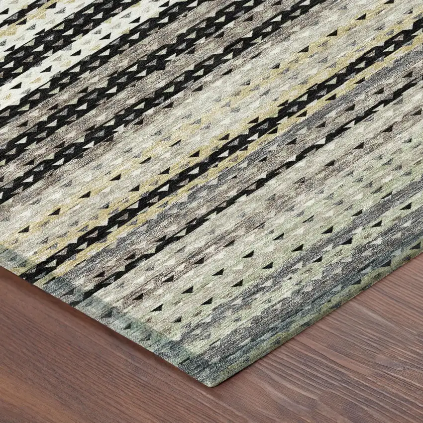 Black And Beige Striped Washable Indoor Outdoor Area Rug Photo 3