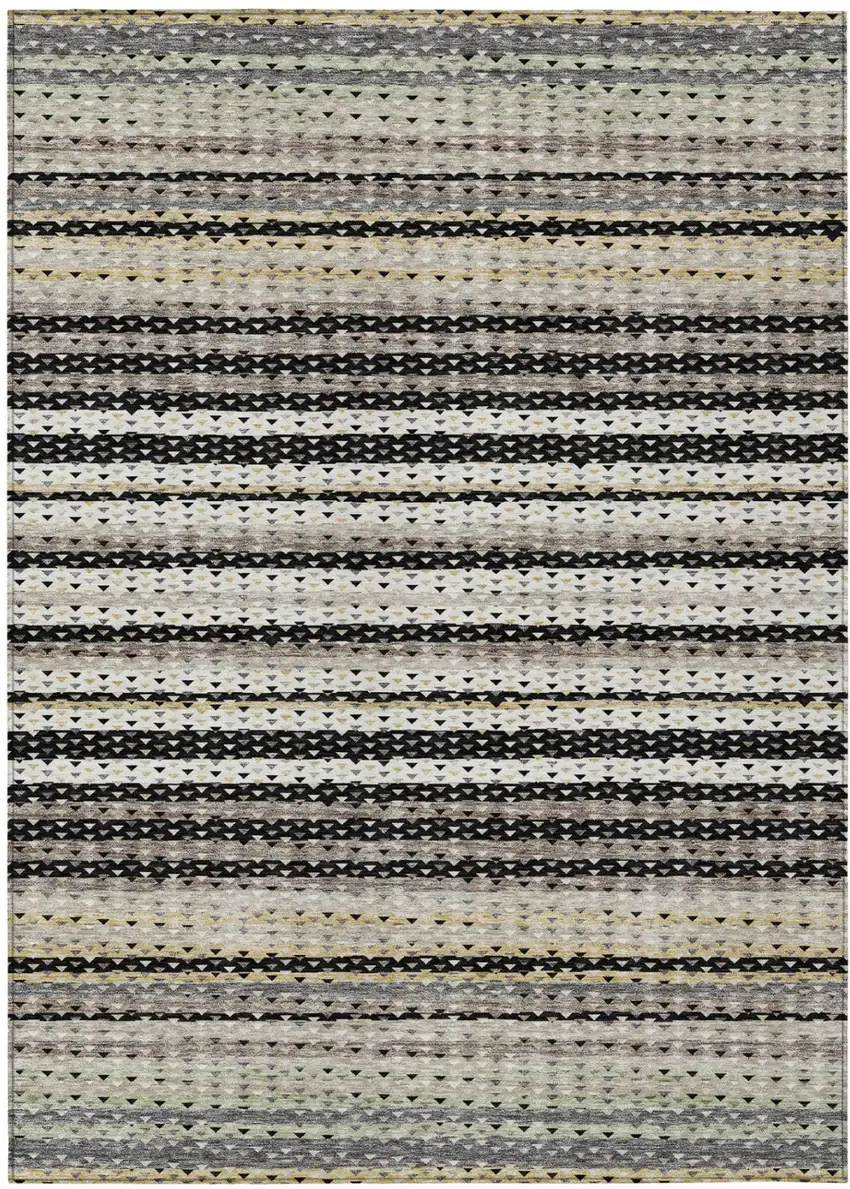 Black And Beige Striped Washable Indoor Outdoor Area Rug Photo 2
