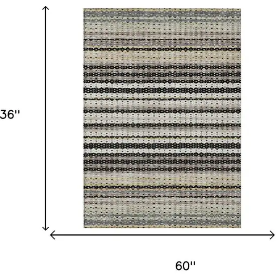 Black And Beige Striped Washable Indoor Outdoor Area Rug Photo 5